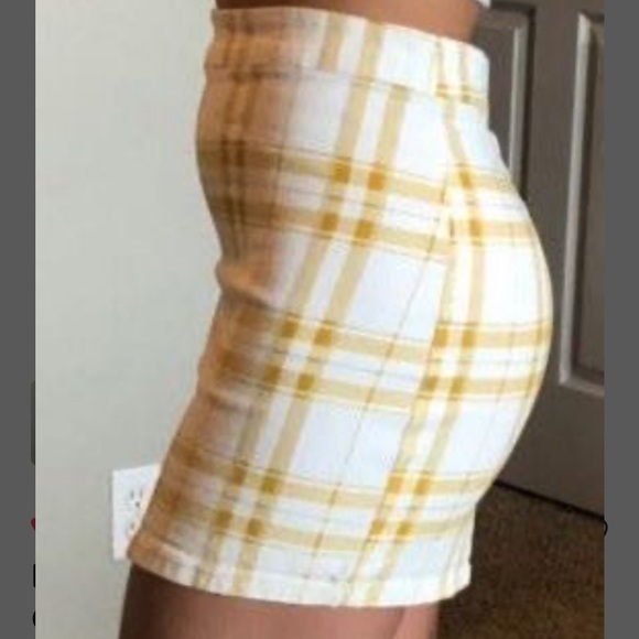 Forever 21 Yellow Stretch Denim Plaid Skirt - Picture 3 of 5